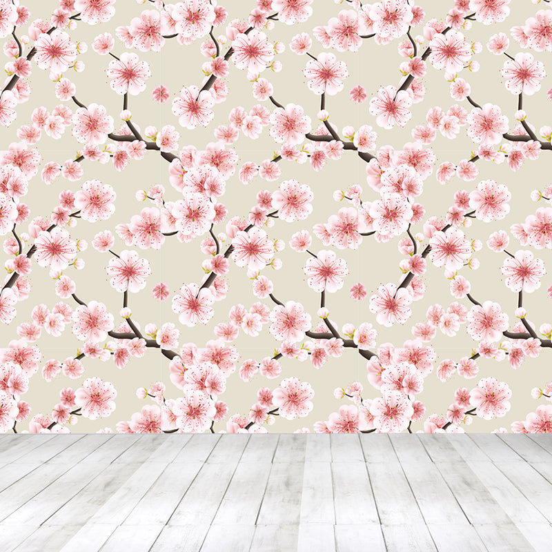 Trendy Blooming Flowers Mural Decal Non-Woven Washable Soft Color Wall Decor for Bedroom Clearhalo 'Wall Decor' 'Wall Mural' 1785975