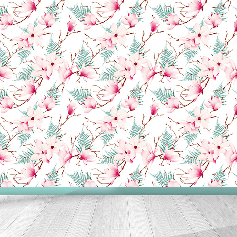 Beautiful Flower Branches Mural Wallpaper for Girls Bedroom, Light Color, Custom Print Clearhalo 'Wall Decor' 'Wall Mural' 1785990