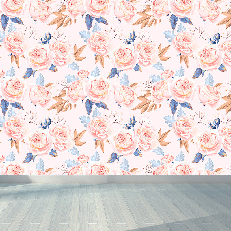 Whole Rose Wall Covering Mural Living Room Flowers Wall Art in Soft Color for Decor Light Pink Clearhalo 'Wall Decor' 'Wall Mural' 1786028
