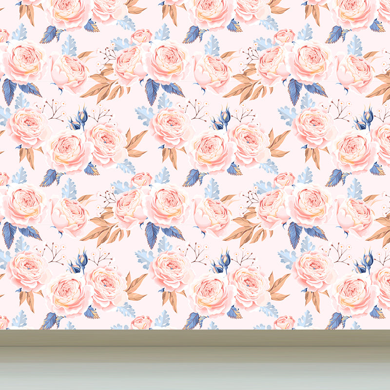 Whole Rose Wall Covering Mural Living Room Flowers Wall Art in Soft Color for Decor Clearhalo 'Wall Decor' 'Wall Mural' 1786029