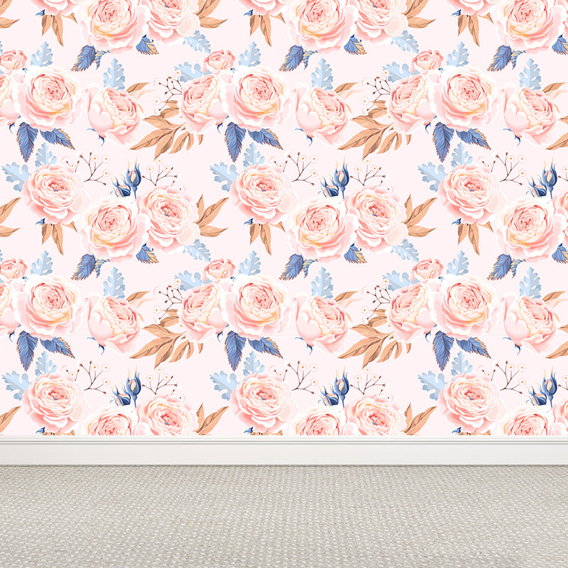 Whole Rose Wall Covering Mural Living Room Flowers Wall Art in Soft Color for Decor Clearhalo 'Wall Decor' 'Wall Mural' 1786030