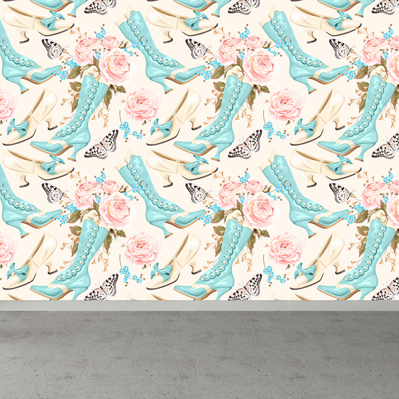 Whole Rose Wall Covering Mural Living Room Flowers Wall Art in Soft Color for Decor Beige Clearhalo 'Wall Decor' 'Wall Mural' 1786038