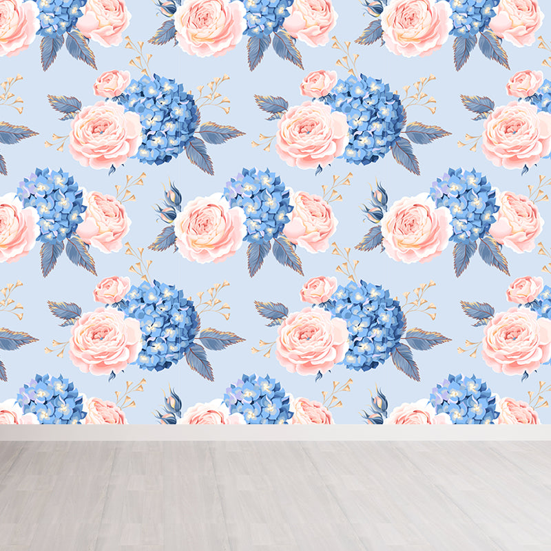 Whole Rose Wall Covering Mural Living Room Flowers Wall Art in Soft Color for Decor Blue Clearhalo 'Wall Decor' 'Wall Mural' 1786043