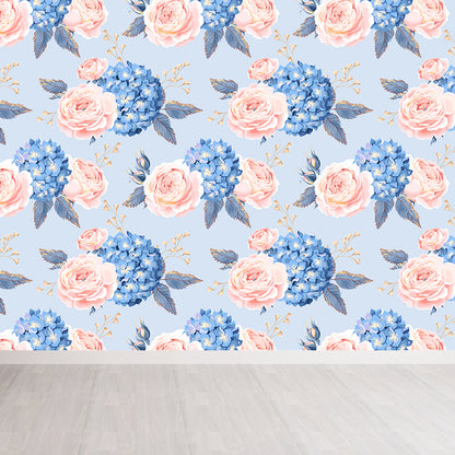 Whole Rose Wall Covering Mural Living Room Flowers Wall Art in Soft Color for Decor Blue Clearhalo 'Wall Decor' 'Wall Mural' 1786043