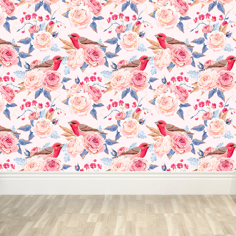 Modern Flower Rose Bloom Mural Pastel Moisture Resistant Wall Decor for Girls Room Clearhalo 'Wall Decor' 'Wall Mural' 1786054