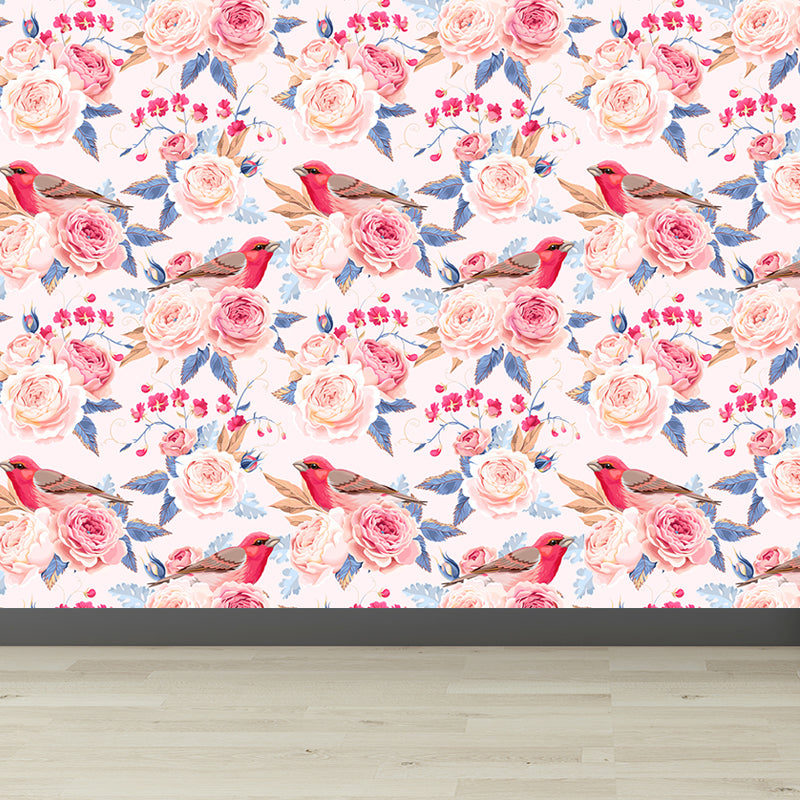 Modern Flower Rose Bloom Mural Pastel Moisture Resistant Wall Decor for Girls Room Clearhalo 'Wall Decor' 'Wall Mural' 1786055