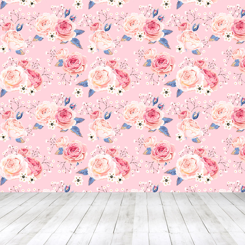 Modern Flower Rose Bloom Mural Pastel Moisture Resistant Wall Decor for Girls Room Clearhalo 'Wall Decor' 'Wall Mural' 1786059