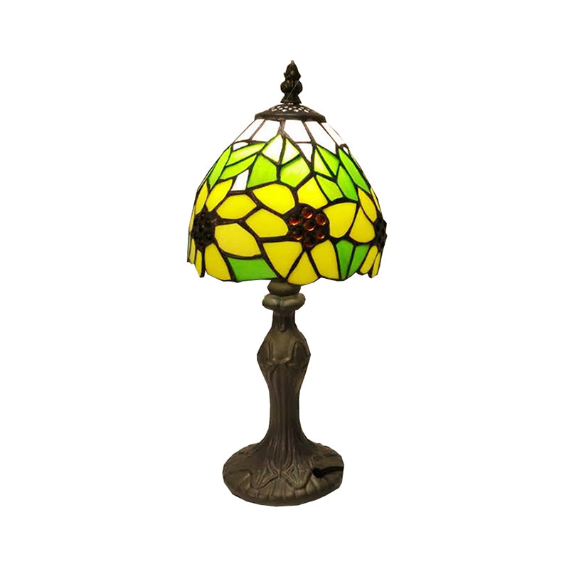 Stained Glass Sunflower Desk Light 1 Head Tiffany Rustic Study Light in Yellow for Child Bedroom Clearhalo 'Lamps' 'Table Lamps' Lighting' 178607