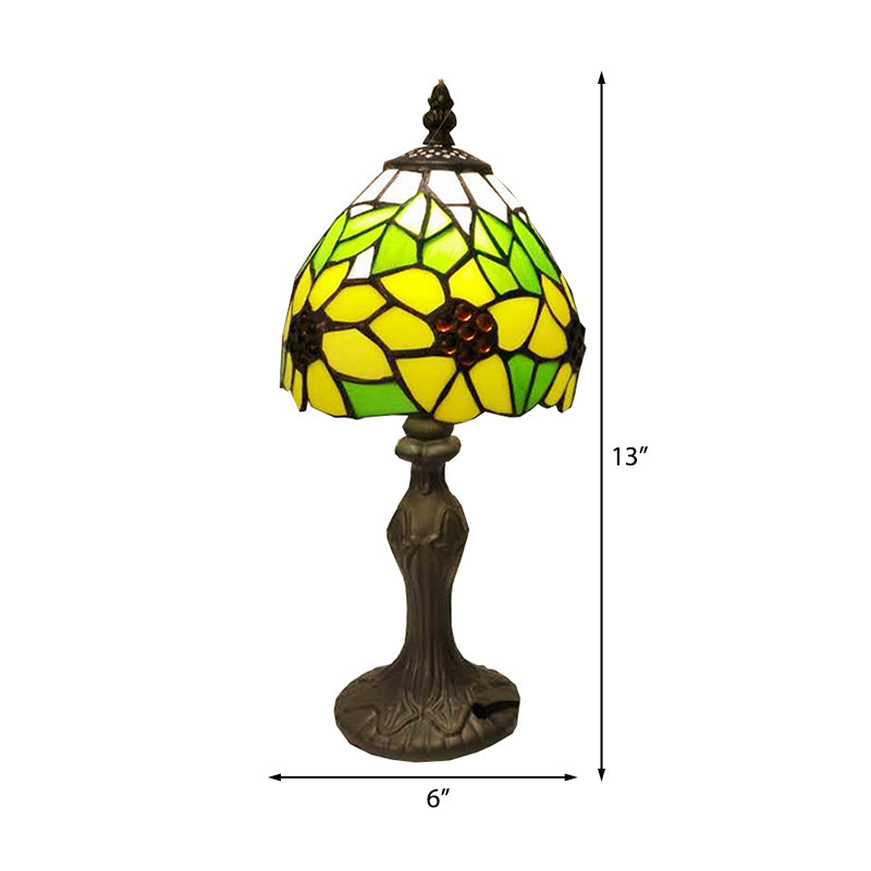 Stained Glass Sunflower Desk Light 1 Head Tiffany Rustic Study Light in Yellow for Child Bedroom Clearhalo 'Lamps' 'Table Lamps' Lighting' 178608