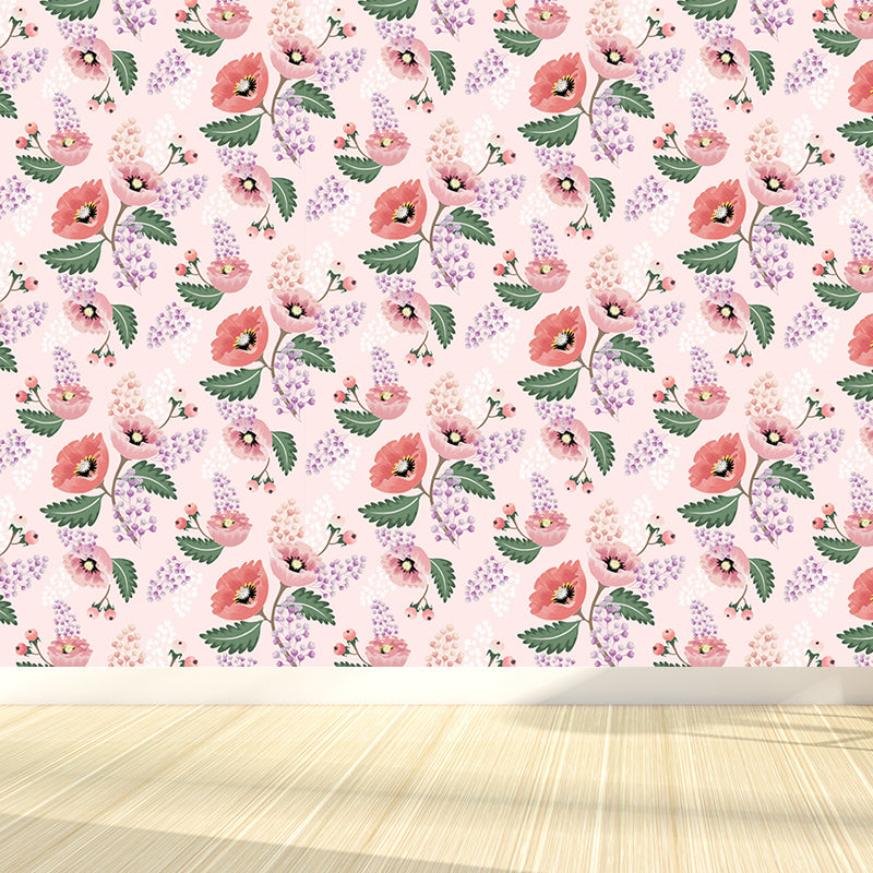 Modern Floral Pattern Mural Wallpaper for Bedroom Personalized Wall Decor in Soft Color Clearhalo 'Wall Decor' 'Wall Mural' 1786084