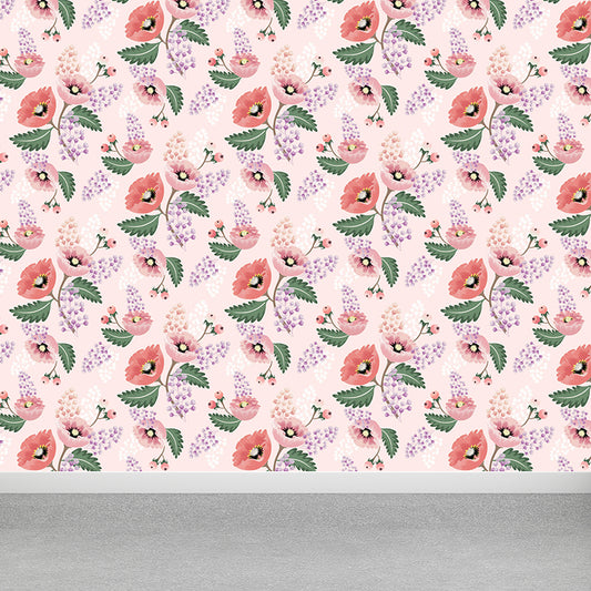 Modern Floral Pattern Mural Wallpaper for Bedroom Personalized Wall Decor in Soft Color Clearhalo 'Wall Decor' 'Wall Mural' 1786085