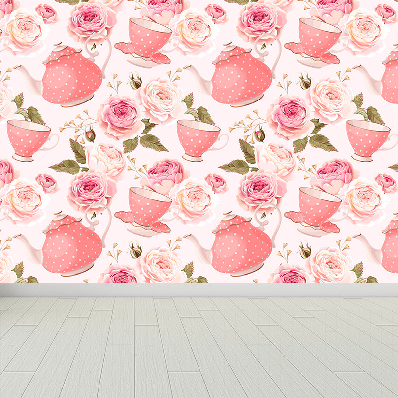 Modern Floral Pattern Mural Wallpaper for Bedroom Personalized Wall Decor in Soft Color White Clearhalo 'Wall Decor' 'Wall Mural' 1786093