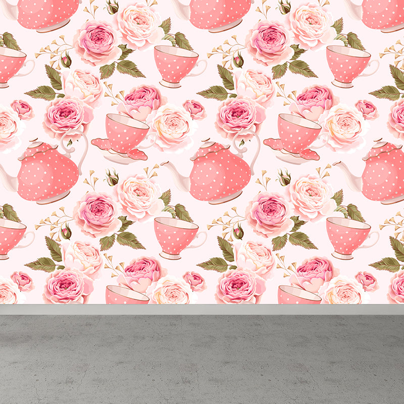 Modern Floral Pattern Mural Wallpaper for Bedroom Personalized Wall Decor in Soft Color Clearhalo 'Wall Decor' 'Wall Mural' 1786095