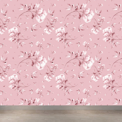 Big Blossom Wallpaper Mural Contemporary Pretty Flowers Wall Covering in Pastel Color Pink Clearhalo 'Wall Decor' 'Wall Mural' 1786108