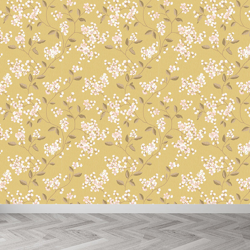 Light Color Flowers Wall Mural Decal Moisture Resistant Modern Girls Bedroom Wal Art Yellow Clearhalo 'Wall Decor' 'Wall Mural' 1786128