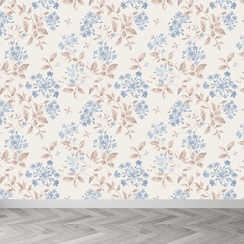 Light Color Flowers Wall Mural Decal Moisture Resistant Modern Girls Bedroom Wal Art Blue Clearhalo 'Wall Decor' 'Wall Mural' 1786133