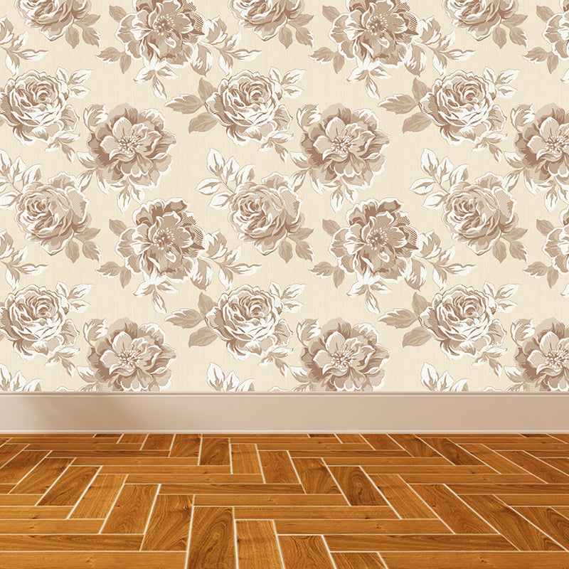 Light Color Flowers Wall Mural Decal Moisture Resistant Modern Girls Bedroom Wal Art Brown Clearhalo 'Wall Decor' 'Wall Mural' 1786143