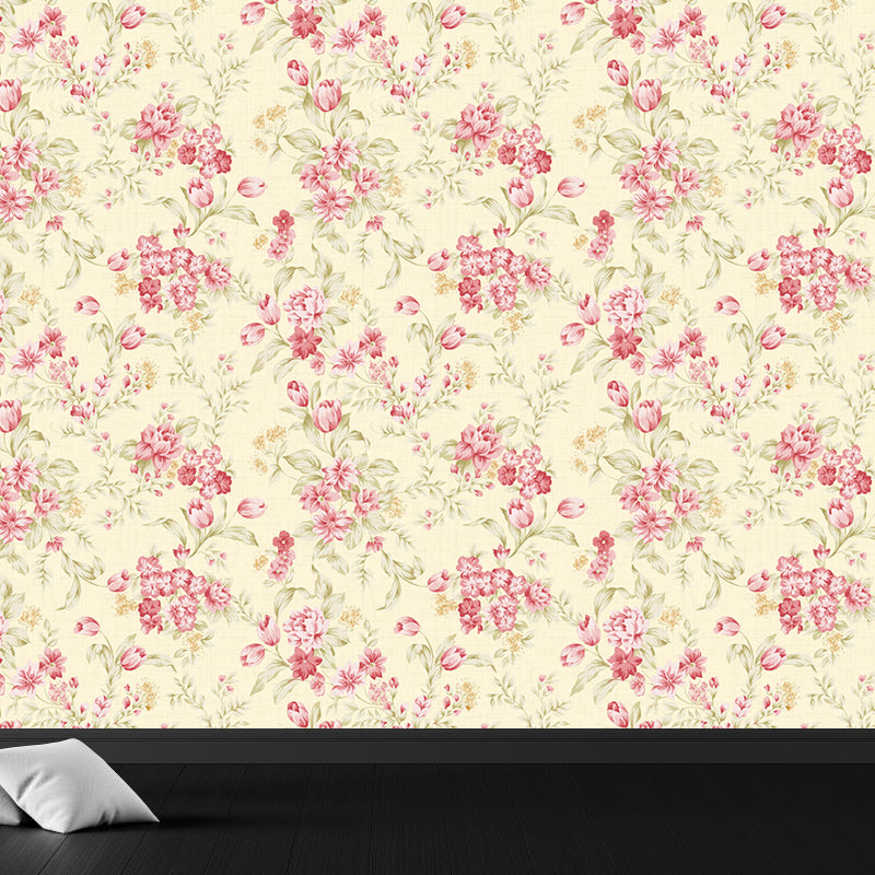 Non-Woven Stain Resistant Mural Modernist Flower Pattern Wall Decor for Living Room Beige Clearhalo 'Wall Decor' 'Wall Mural' 1786153