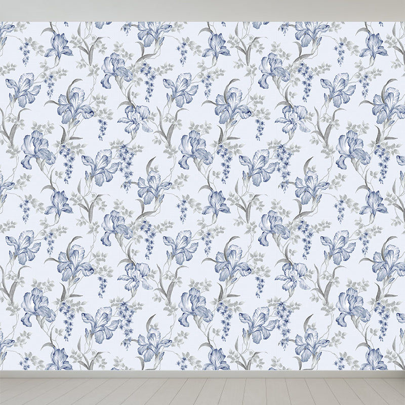 Non-Woven Stain Resistant Mural Modernist Flower Pattern Wall Decor for Living Room Blue Clearhalo 'Wall Decor' 'Wall Mural' 1786158