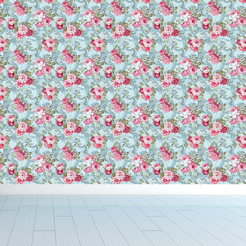 Non-Woven Stain Resistant Mural Modernist Flower Pattern Wall Decor for Living Room Red Clearhalo 'Wall Decor' 'Wall Mural' 1786163