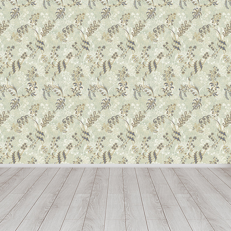 Non-Woven Stain Resistant Mural Modernist Flower Pattern Wall Decor for Living Room Green Clearhalo 'Wall Decor' 'Wall Mural' 1786168