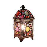 Wrought Iron House Desk Light with Beads Restaurant 1 Light Moroccan Multi-Colored Desk Lamp in Black and Pink Clearhalo 'Lamps' 'Table Lamps' Lighting' 178641
