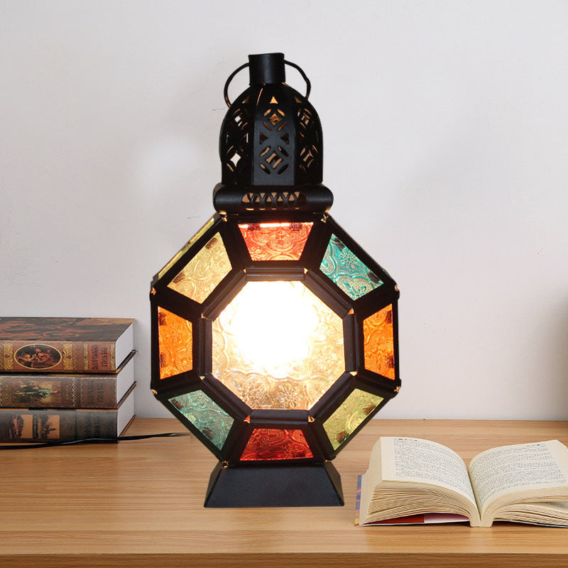 Kid Bedroom Turtle Shell Desk Light Stained Glass 1 Light Moroccan Table Light in Black Finish Black Clearhalo 'Lamps' 'Table Lamps' Lighting' 178643