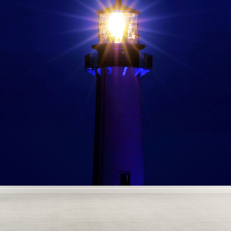 Photography Style Lighthouse Wall Mural Giant Wall Decor for Dining Room, Personalize Dark Blue Clearhalo 'Wall Decor' 'Wall Mural' 1786458