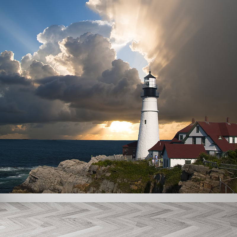 Photography Style Lighthouse Wall Mural Giant Wall Decor for Dining Room, Personalize Brown Clearhalo 'Wall Decor' 'Wall Mural' 1786463