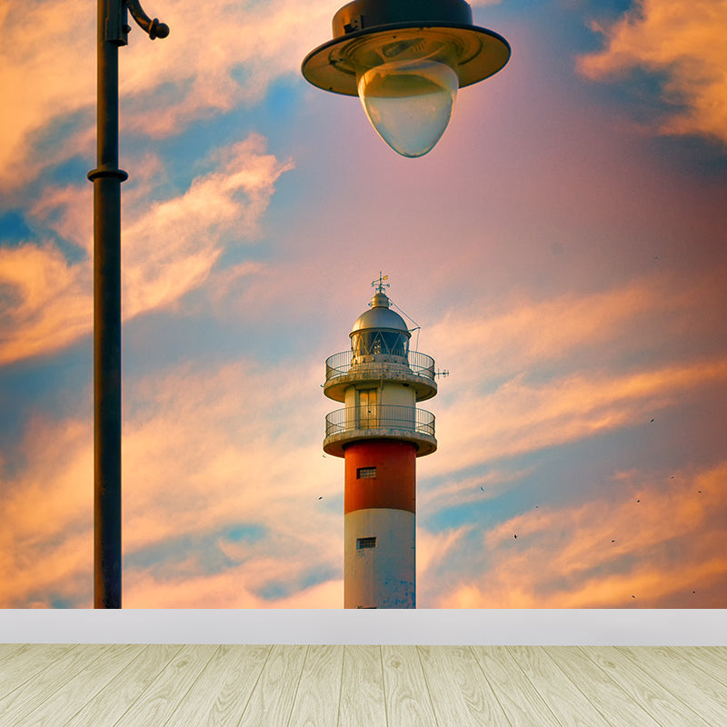 Photography Style Lighthouse Wall Mural Giant Wall Decor for Dining Room, Personalize Orange Clearhalo 'Wall Decor' 'Wall Mural' 1786468