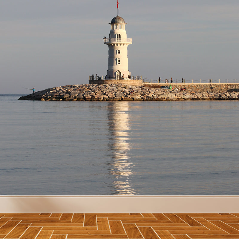 Photography Style Lighthouse Wall Mural Giant Wall Decor for Dining Room, Personalize Grey Clearhalo 'Wall Decor' 'Wall Mural' 1786473