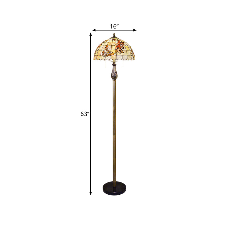 2 Heads Floor Reading Lamp Tiffany Scalloped Dome Shell Butterfly and Flower Patterned Floor Lighting in White Clearhalo 'Floor Lamps' 'Lamps' Lighting' 1786508