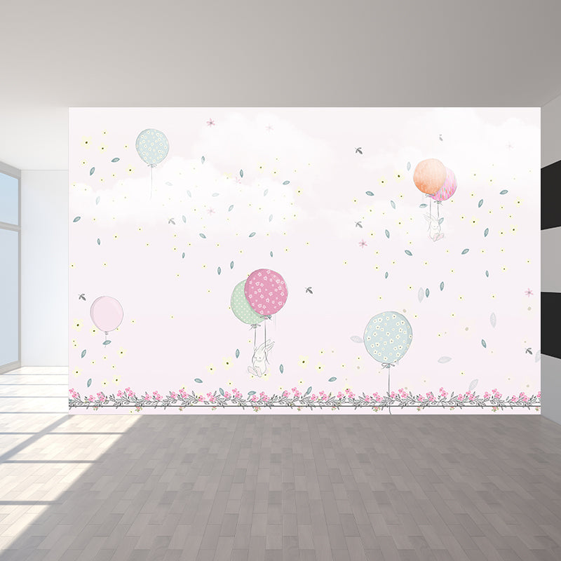 Pastel Color Balloon Wallpaper Mural Moisture Resistant Cartoon Baby Room Wall Art Light Pink Clearhalo 'Wall Decor' 'Wall Mural' 1786524