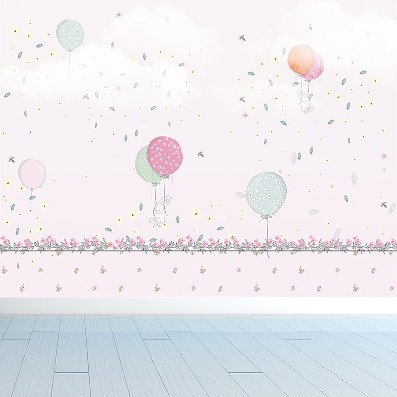 Pastel Color Balloon Wallpaper Mural Moisture Resistant Cartoon Baby Room Wall Art Clearhalo 'Wall Decor' 'Wall Mural' 1786526