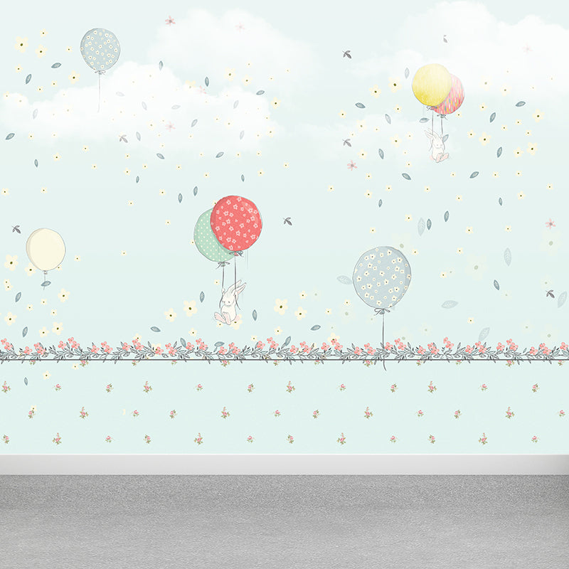 Pastel Color Balloon Wallpaper Mural Moisture Resistant Cartoon Baby Room Wall Art Light Blue Clearhalo 'Wall Decor' 'Wall Mural' 1786534