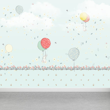 Pastel Color Balloon Wallpaper Mural Moisture Resistant Cartoon Baby Room Wall Art Light Blue Clearhalo 'Wall Decor' 'Wall Mural' 1786534