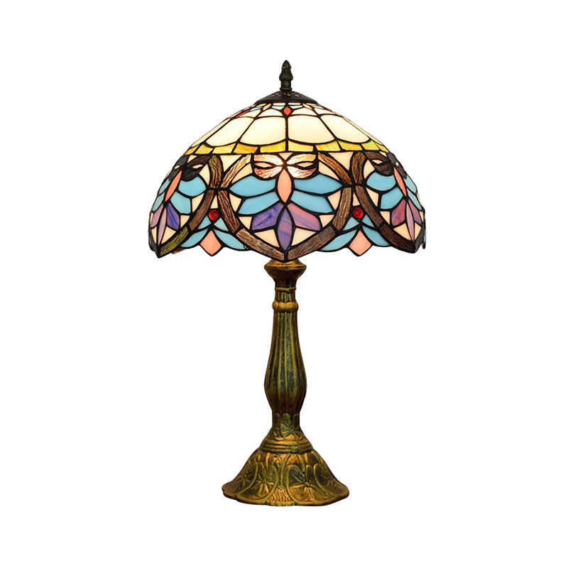Tiffany Victorian 8"/12"/16" Wide Desk Light 1 Light Stained Glass Desk Lamp in Antique Brass for Living Room Clearhalo 'Lamps' 'Table Lamps' Lighting' 178659