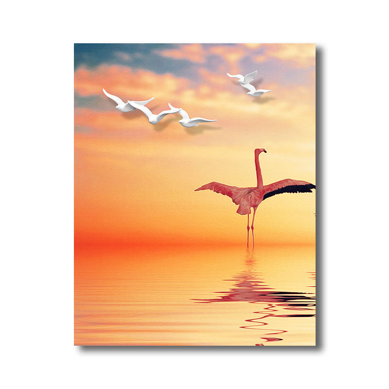 Tropical Flamingo and Seagull Canvas Orange Decorative Art Print for Living Room Clearhalo 'Art Gallery' 'Canvas Art' 'Coastal Art Gallery' 'Tropical' Arts' 1786590