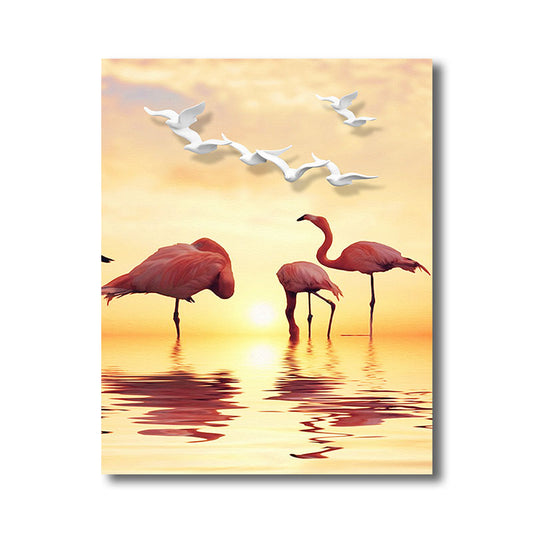 Tropical Flamingo and Seagull Canvas Orange Decorative Art Print for Living Room Clearhalo 'Art Gallery' 'Canvas Art' 'Coastal Art Gallery' 'Tropical' Arts' 1786597