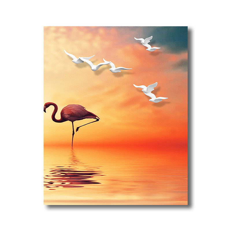 Tropical Flamingo and Seagull Canvas Orange Decorative Art Print for Living Room Clearhalo 'Art Gallery' 'Canvas Art' 'Coastal Art Gallery' 'Tropical' Arts' 1786601