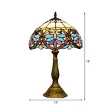 Tiffany Victorian 8"/12"/16" Wide Desk Light 1 Light Stained Glass Desk Lamp in Antique Brass for Living Room Clearhalo 'Lamps' 'Table Lamps' Lighting' 178660