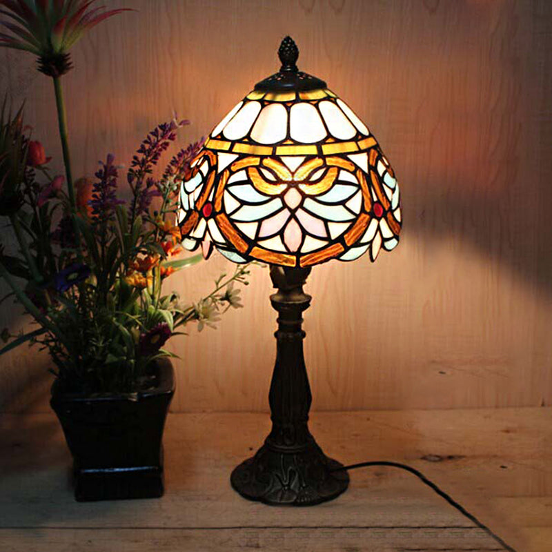 Tiffany Victorian 8"/12"/16" Wide Desk Light 1 Light Stained Glass Desk Lamp in Antique Brass for Living Room Black 8" Clearhalo 'Lamps' 'Table Lamps' Lighting' 178661