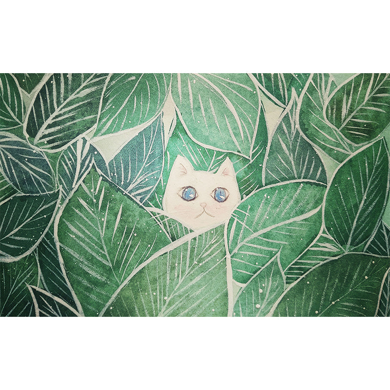 Leaves and Animal Mural Wallpaper Modern Non-Woven Material Wall Covering in Green Clearhalo 'Wall Decor' 'Wall Mural' 1786626
