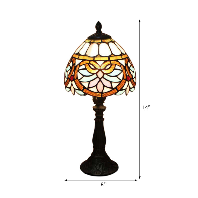 Tiffany Victorian 8"/12"/16" Wide Desk Light 1 Light Stained Glass Desk Lamp in Antique Brass for Living Room Clearhalo 'Lamps' 'Table Lamps' Lighting' 178663