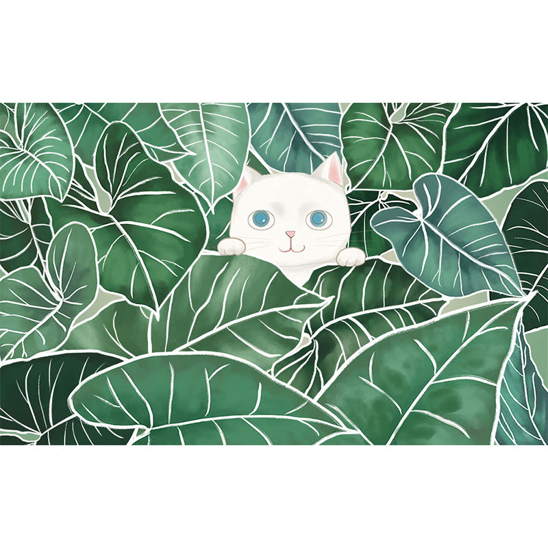 Leaves and Animal Mural Wallpaper Modern Non-Woven Material Wall Covering in Green Clearhalo 'Wall Decor' 'Wall Mural' 1786631