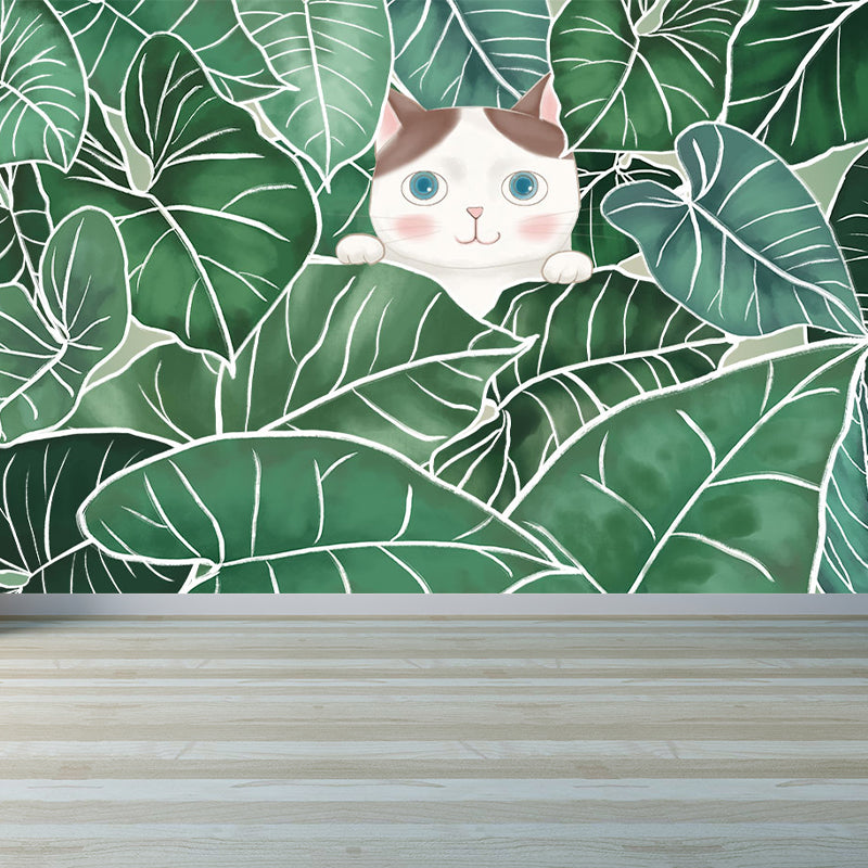 Leaves and Animal Mural Wallpaper Modern Non-Woven Material Wall Covering in Green Green Design 3 Clearhalo 'Wall Decor' 'Wall Mural' 1786633