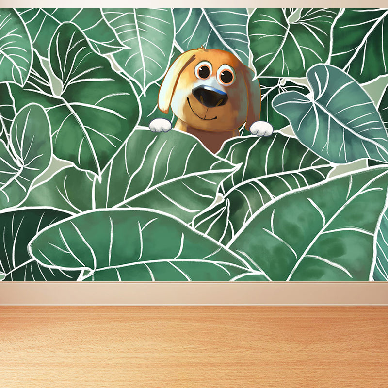 Leaves and Animal Mural Wallpaper Modern Non-Woven Material Wall Covering in Green Green Design 4 Clearhalo 'Wall Decor' 'Wall Mural' 1786638