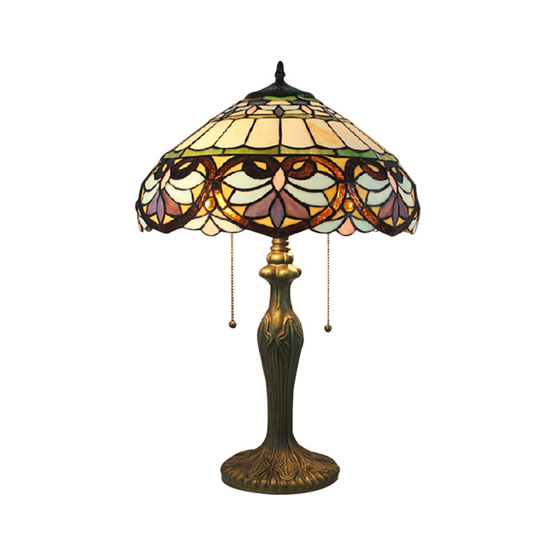 Tiffany Victorian 8"/12"/16" Wide Desk Light 1 Light Stained Glass Desk Lamp in Antique Brass for Living Room Clearhalo 'Lamps' 'Table Lamps' Lighting' 178665