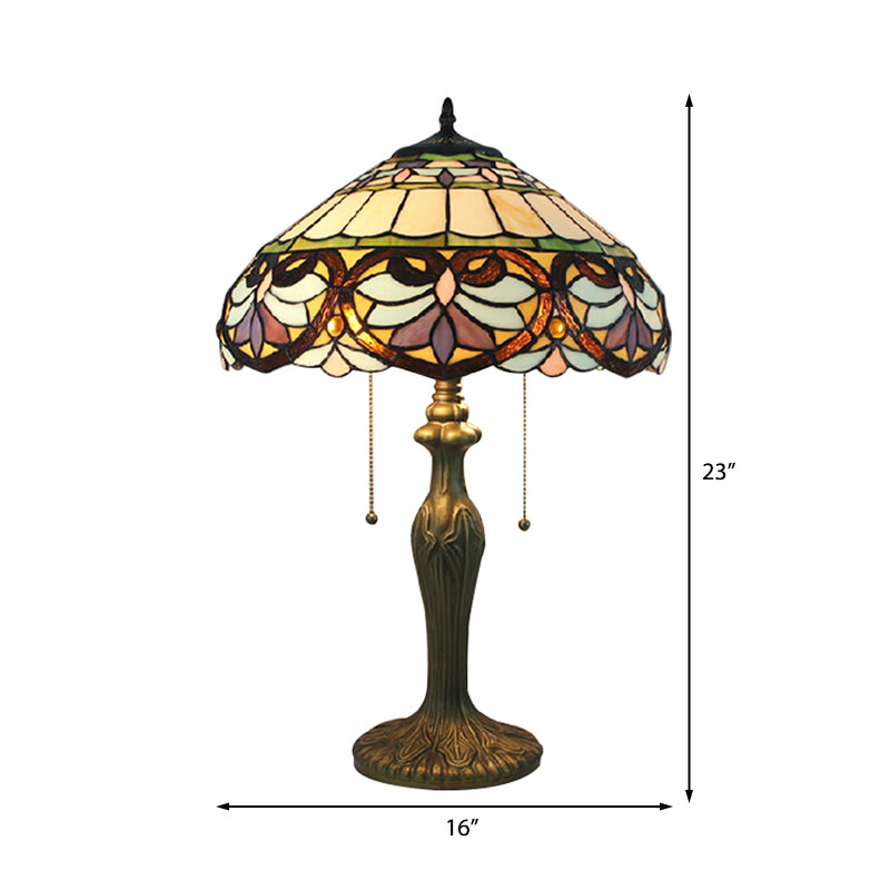 Tiffany Victorian 8"/12"/16" Wide Desk Light 1 Light Stained Glass Desk Lamp in Antique Brass for Living Room Clearhalo 'Lamps' 'Table Lamps' Lighting' 178666