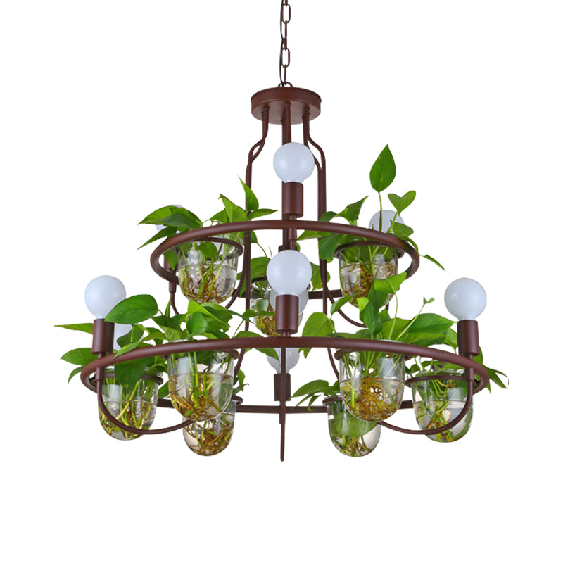 1/2-Tier Metal Chandelier Light Industrial 4/7/10 Bulbs Living Room LED Hanging Lamp in Coffee Clearhalo 'Cast Iron' 'Ceiling Lights' 'Chandeliers' 'Industrial Chandeliers' 'Industrial' 'Metal' 'Middle Century Chandeliers' 'Rustic Chandeliers' 'Tiffany' Lighting' 1786713
